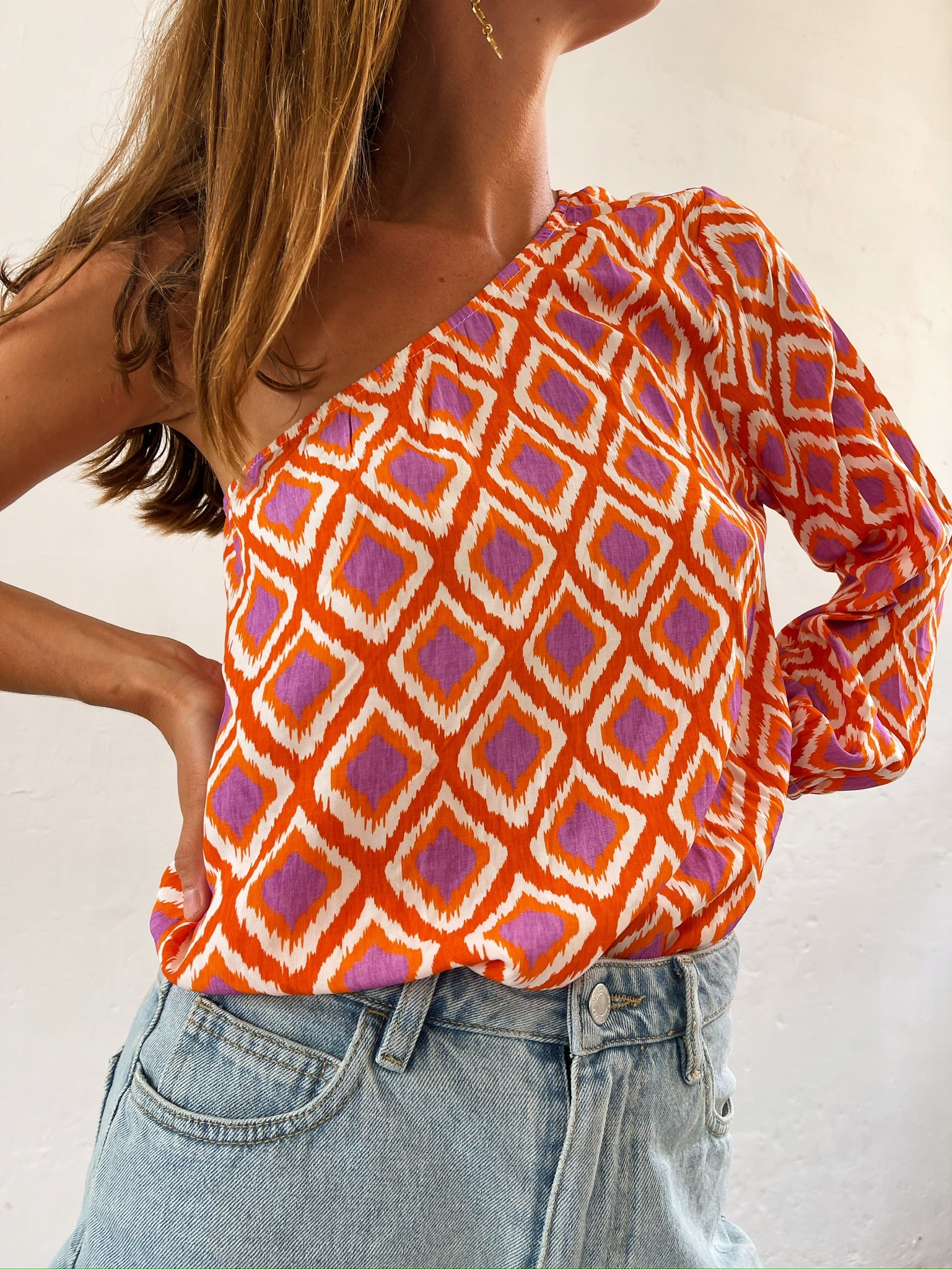 Rhombus Print Orange Top