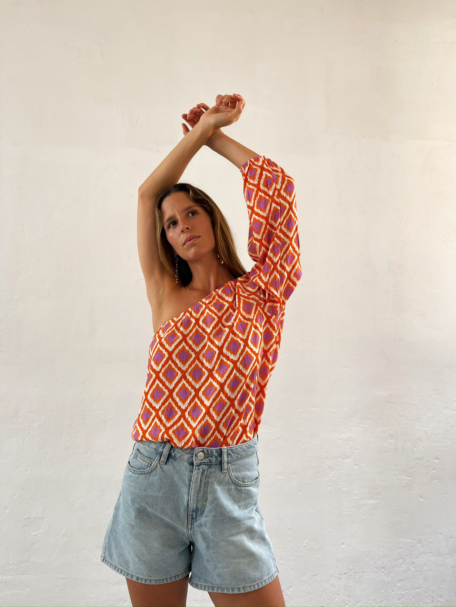 Rhombus Print Orange Top