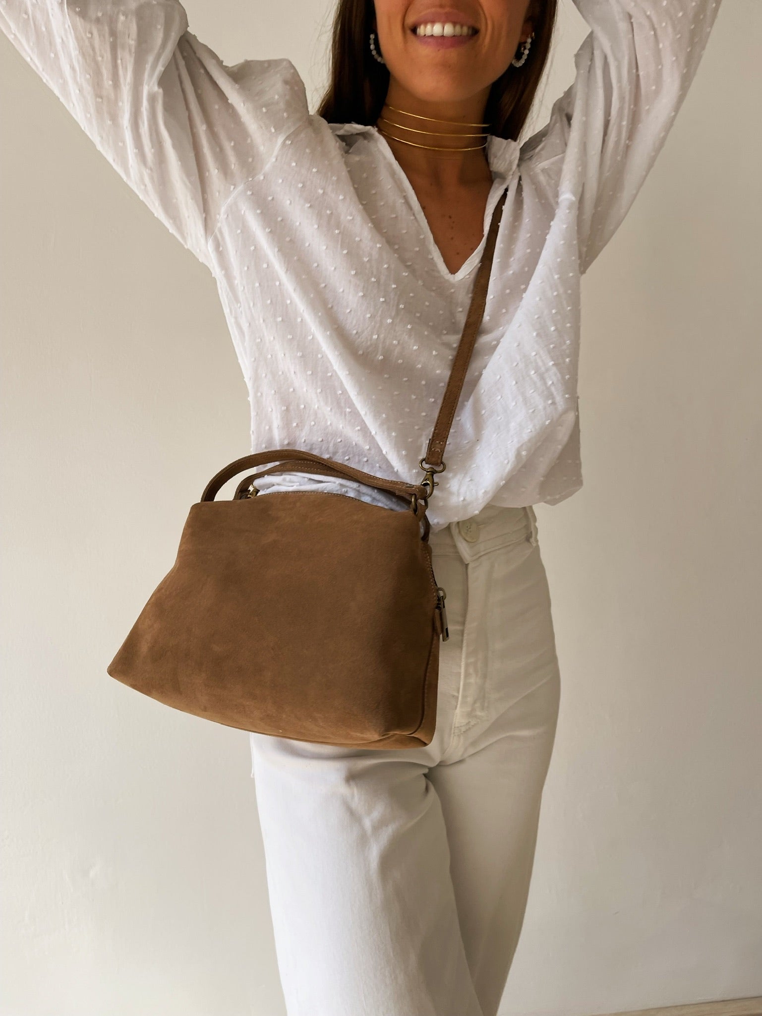 Big Suede Taupe Shoulder Bag