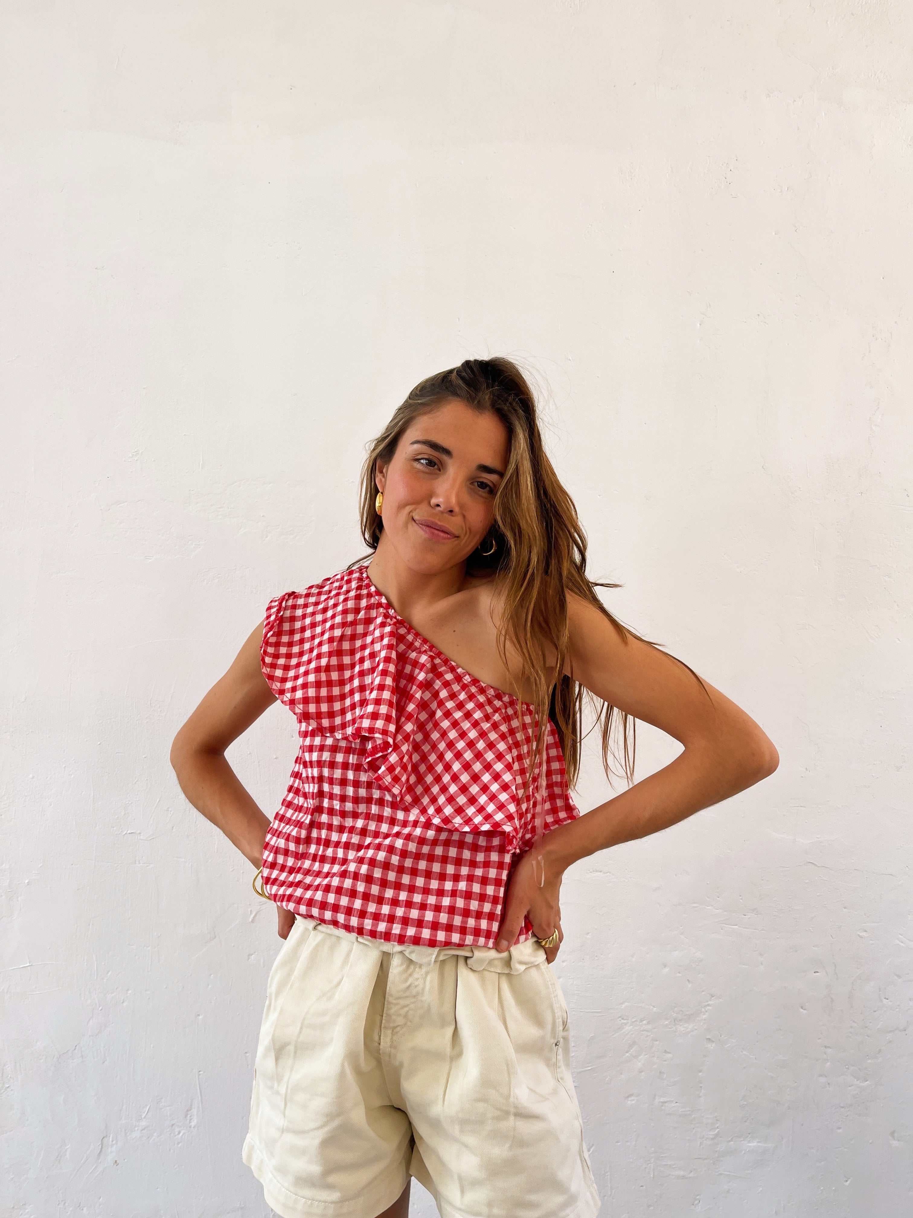 Red Vichy Ruffle Top