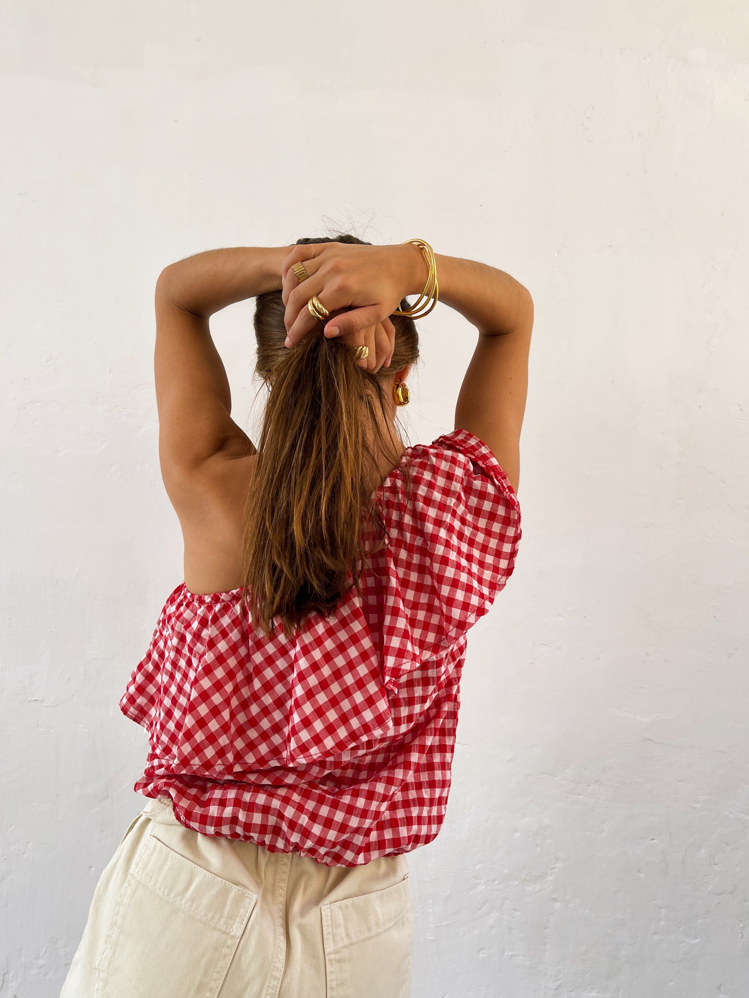 Red Vichy Ruffle Top