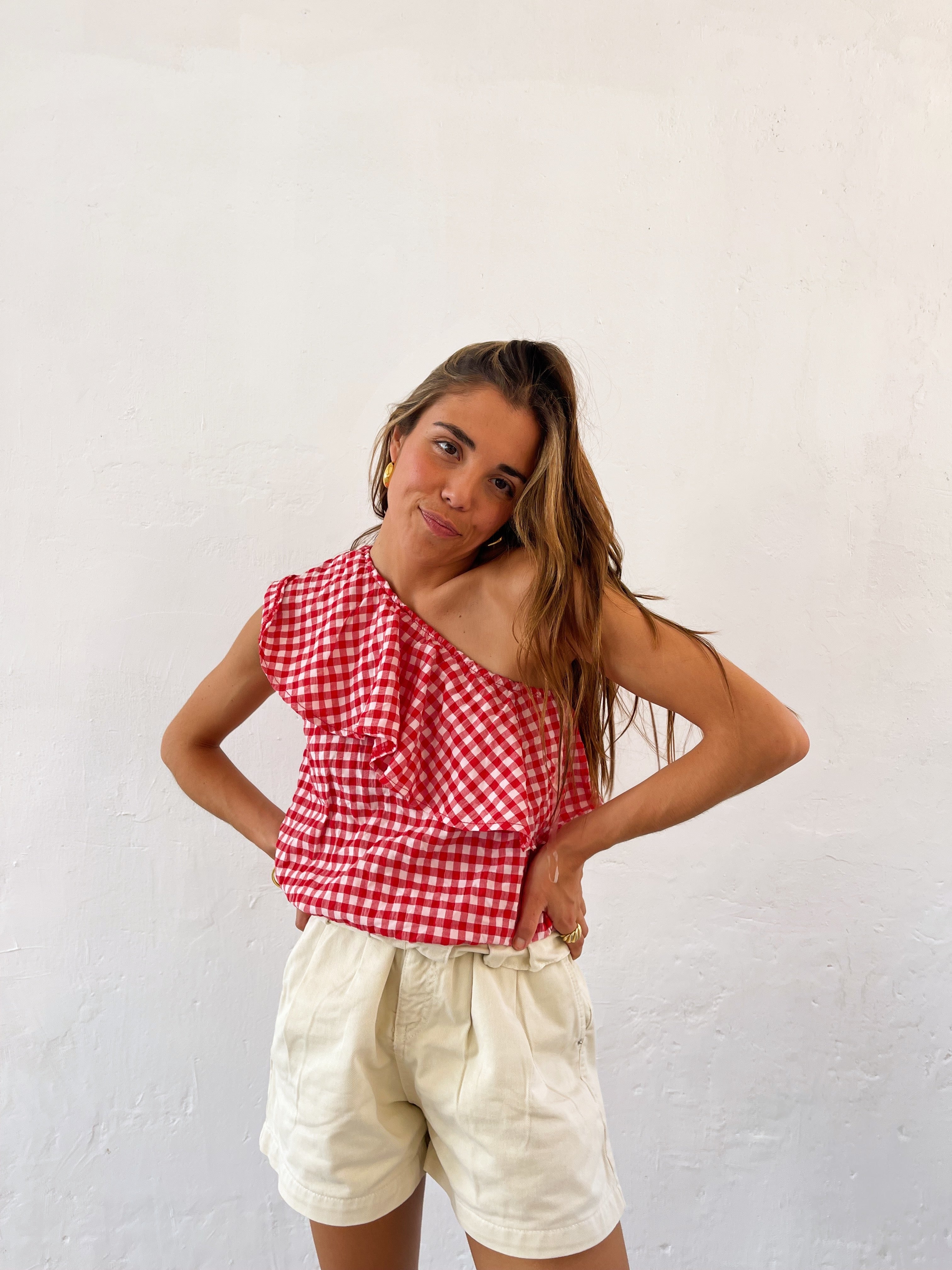 Red Vichy Ruffle Top