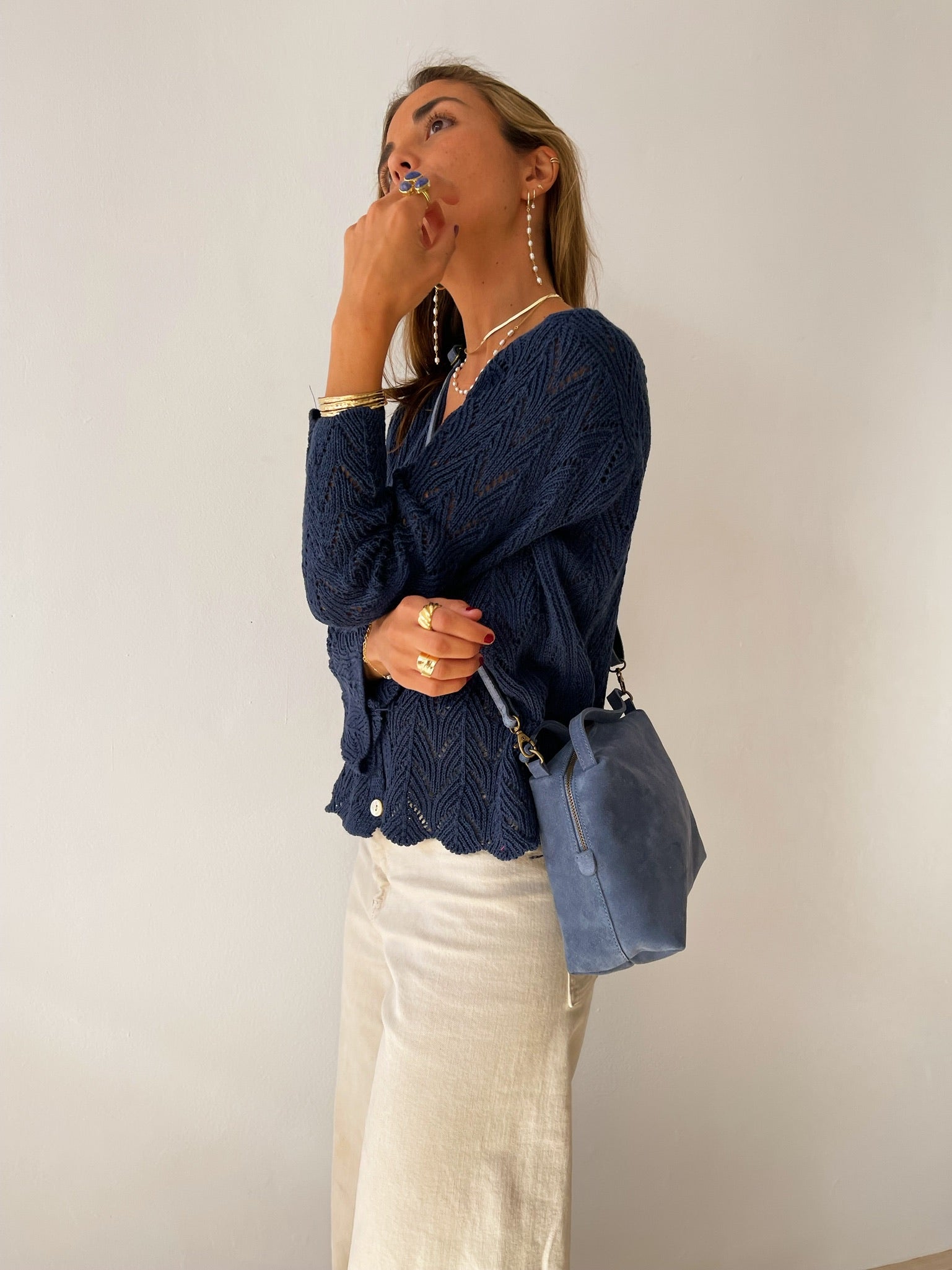 Big Blue Suede Crossbody Bag