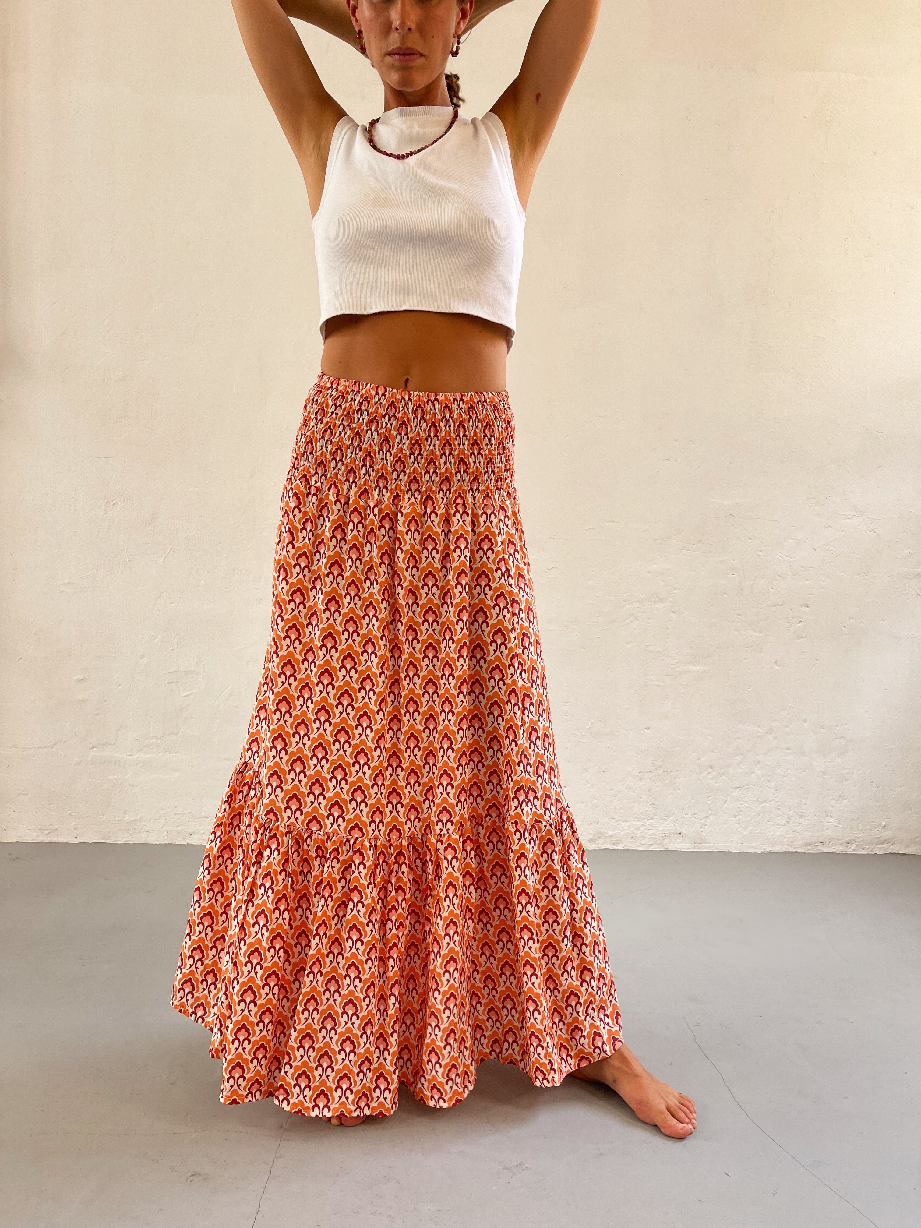 Orange Floral Skirt