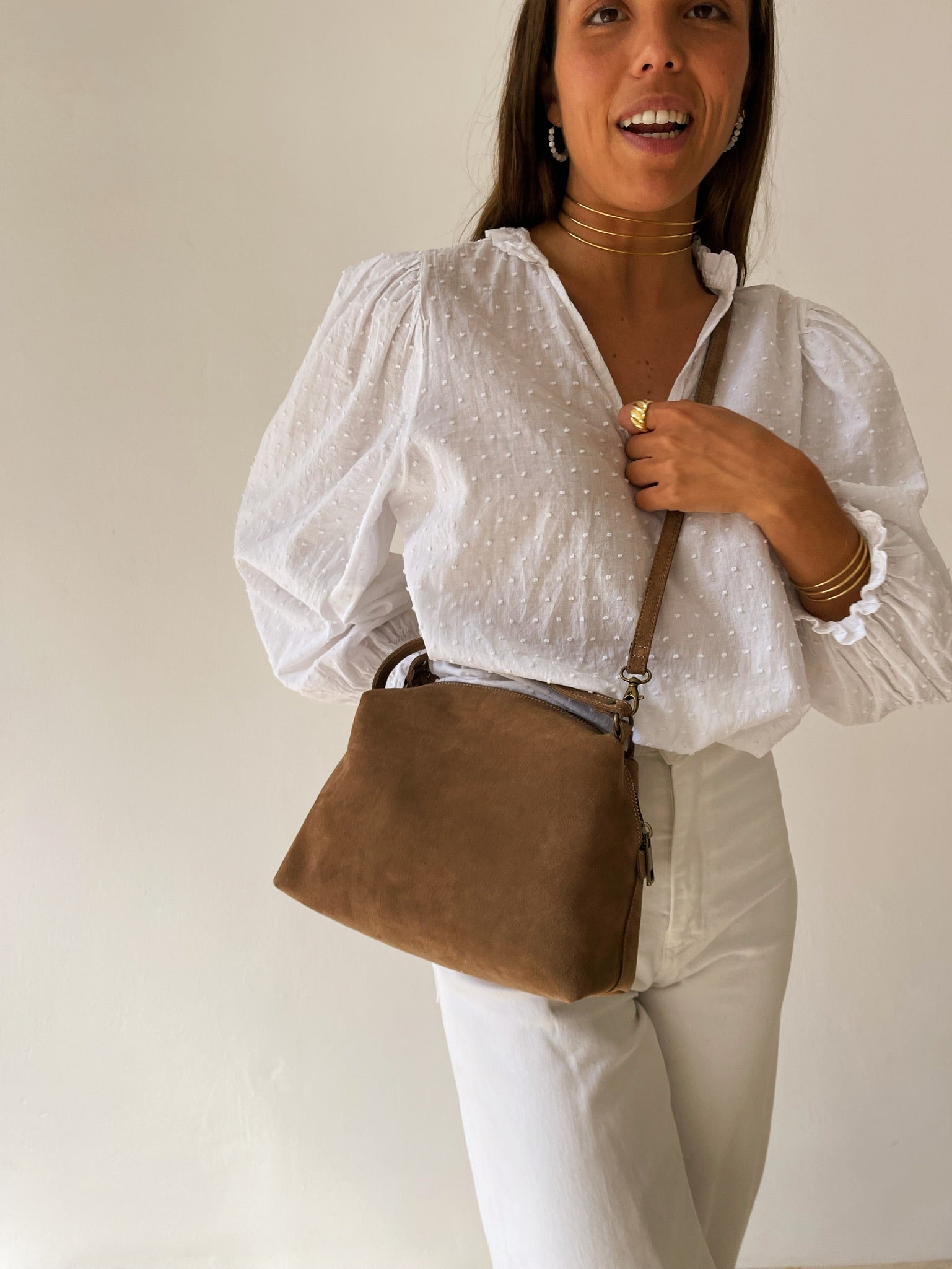 Big Suede Taupe Shoulder Bag