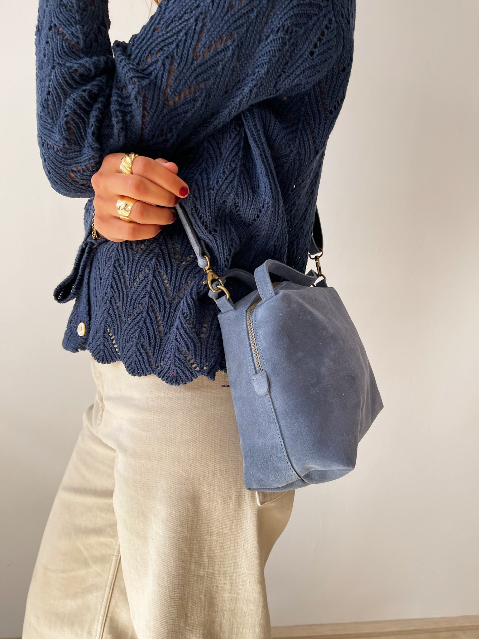 Big Blue Suede Crossbody Bag