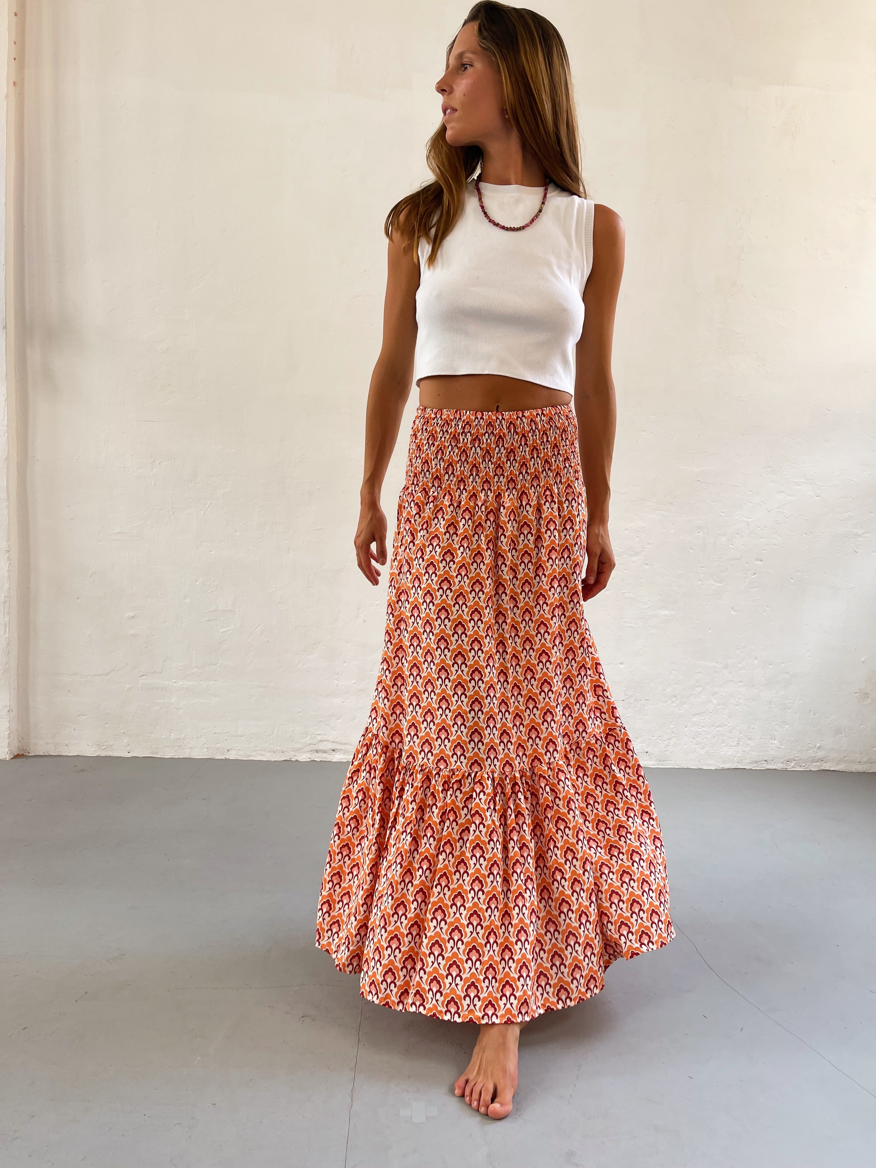 Orange Floral Skirt