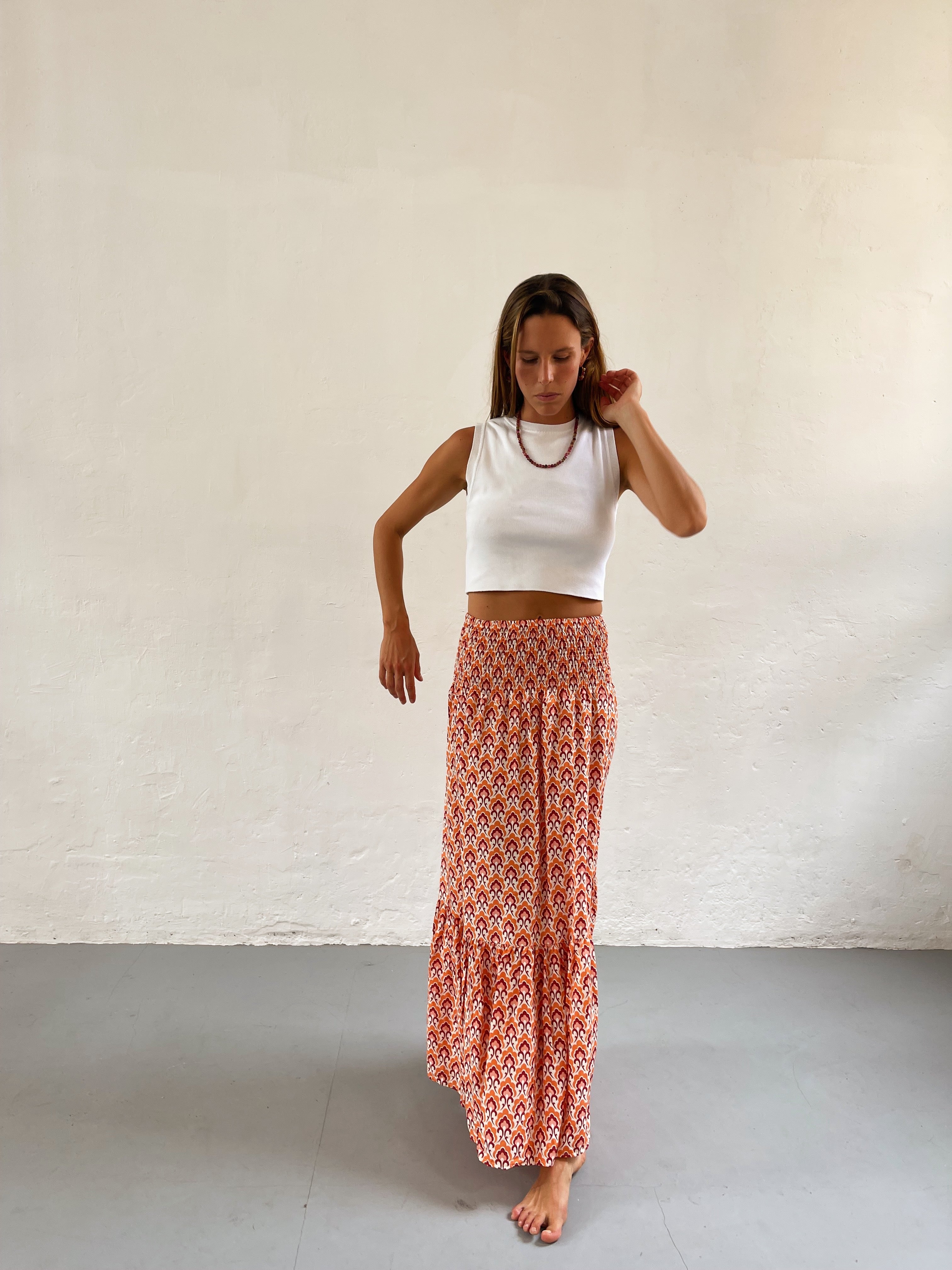 Orange Floral Skirt