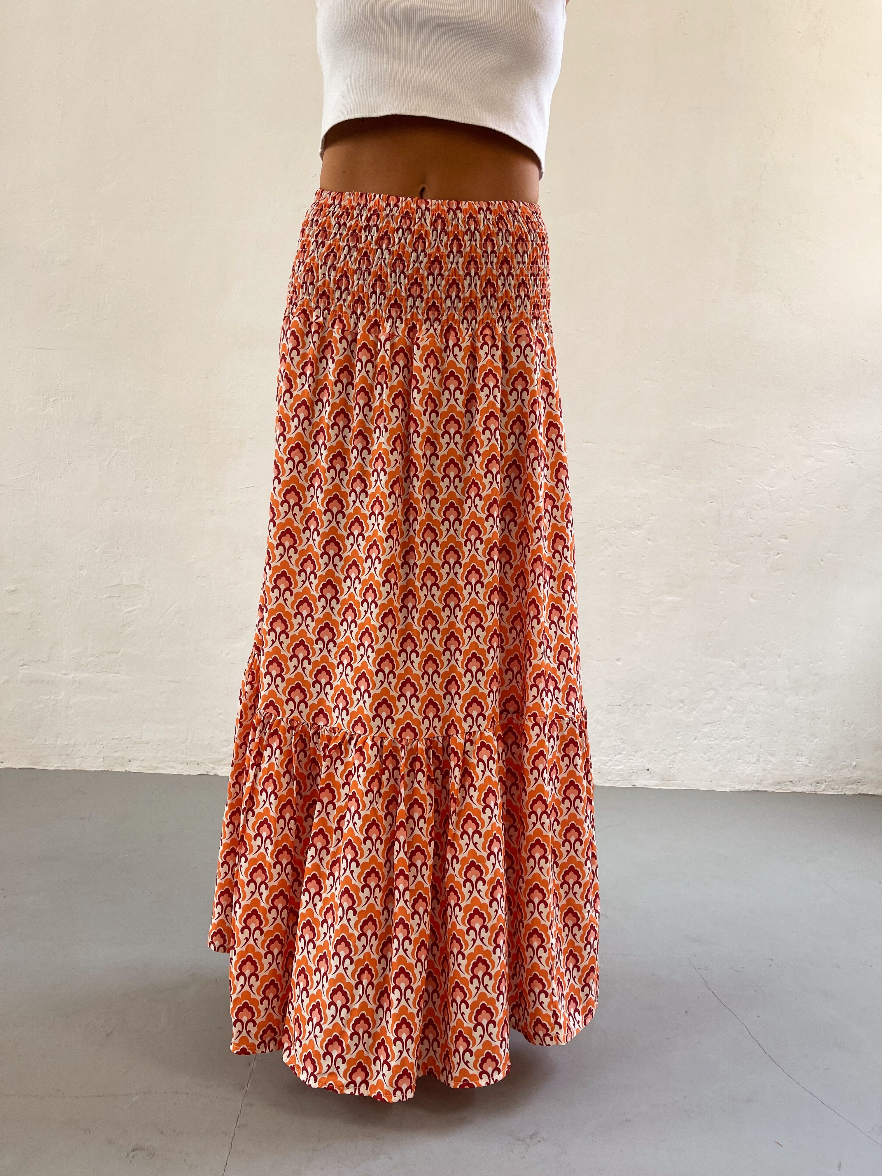 Orange Floral Skirt