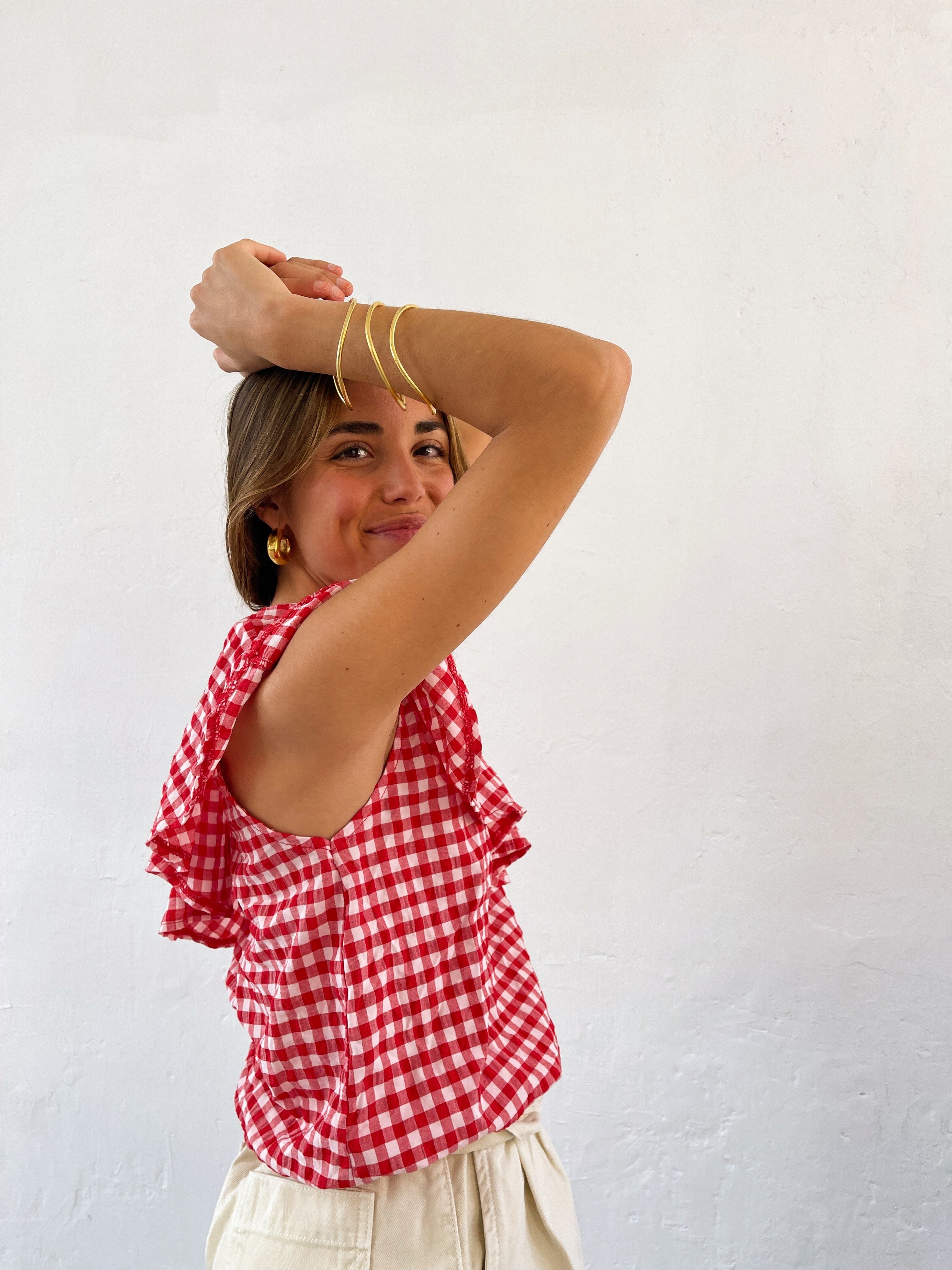 Red Vichy Ruffle Top