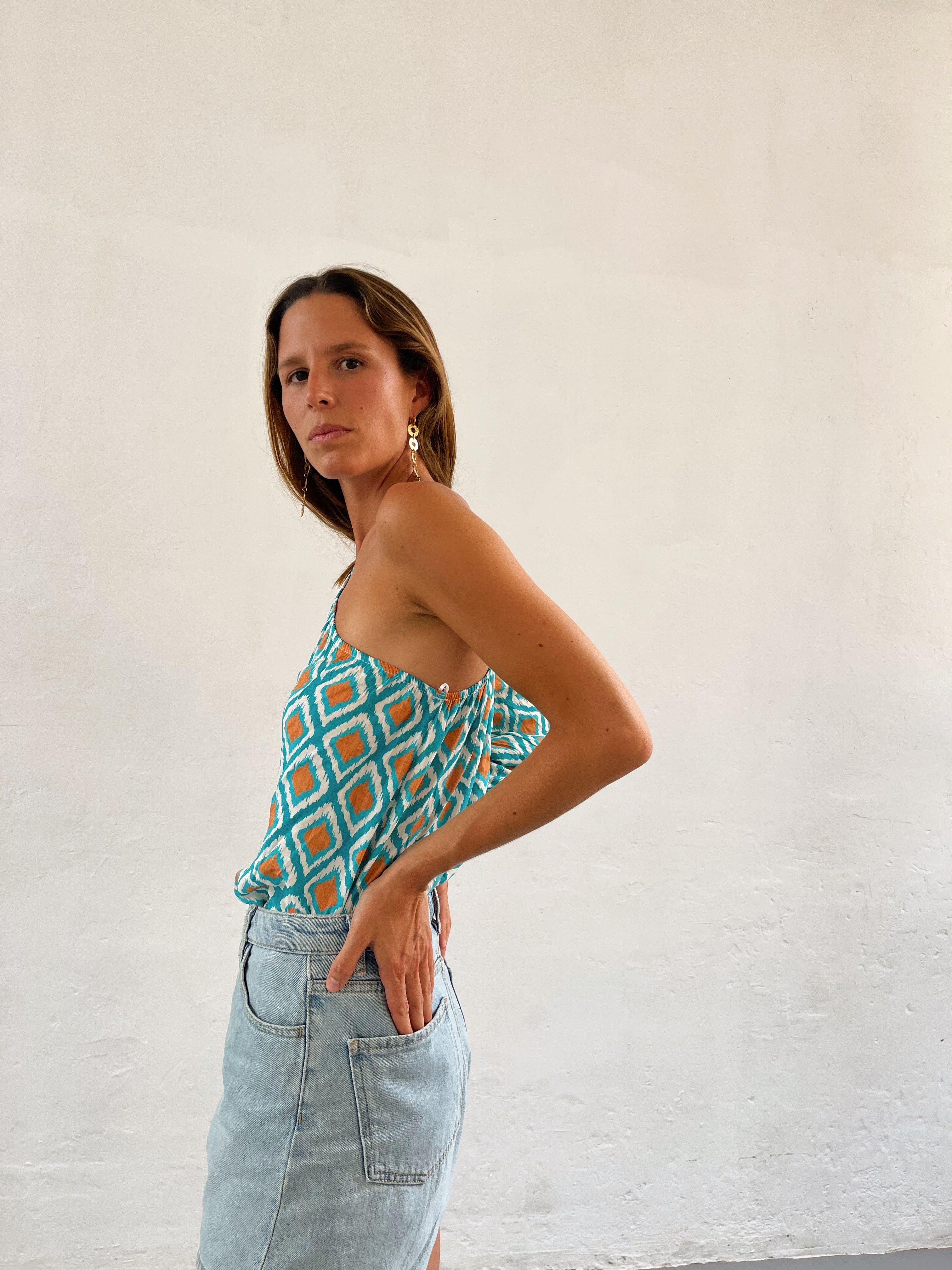 Rhombus Print Turquoise Top