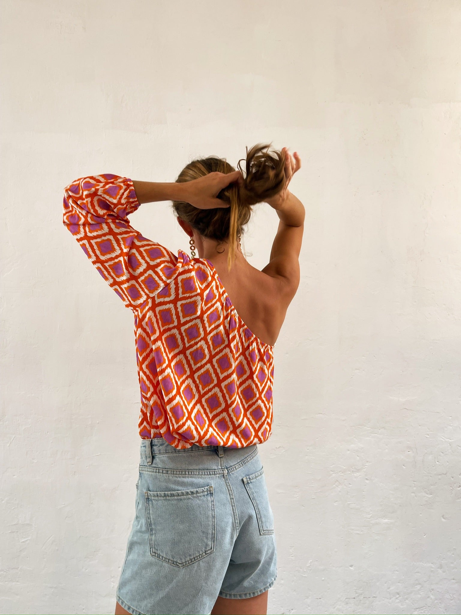 Rhombus Print Orange Top