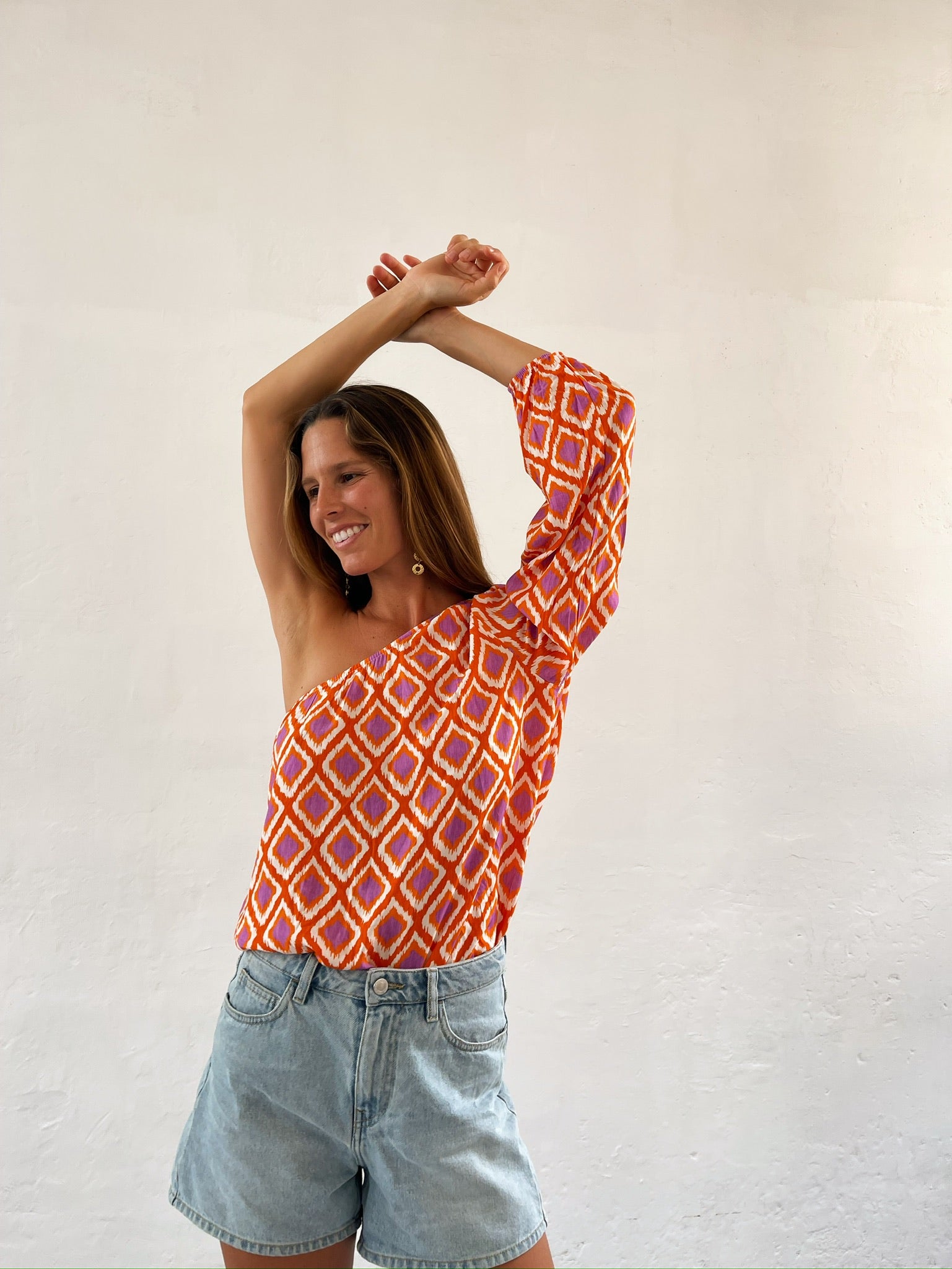 Rhombus Print Orange Top